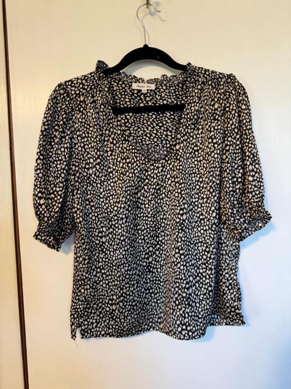 Another Love Black and White Speckled V-Neck Blouse